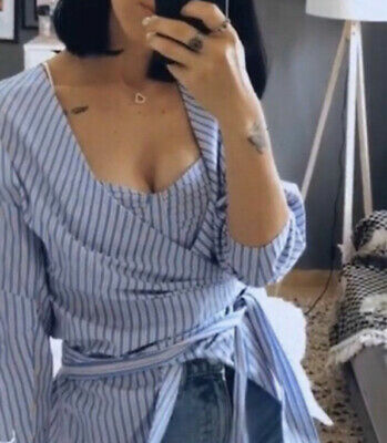 ZARA NEW WOMAN 2 in 1 POPLIN STRIPED SHIRT+ CROP TOP RED/NAVY XS B1602A