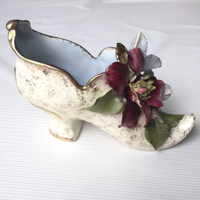 Hobé Hobe Porcelain Slipper High Heel Shoe Flowers Figurine Collectible Vintage