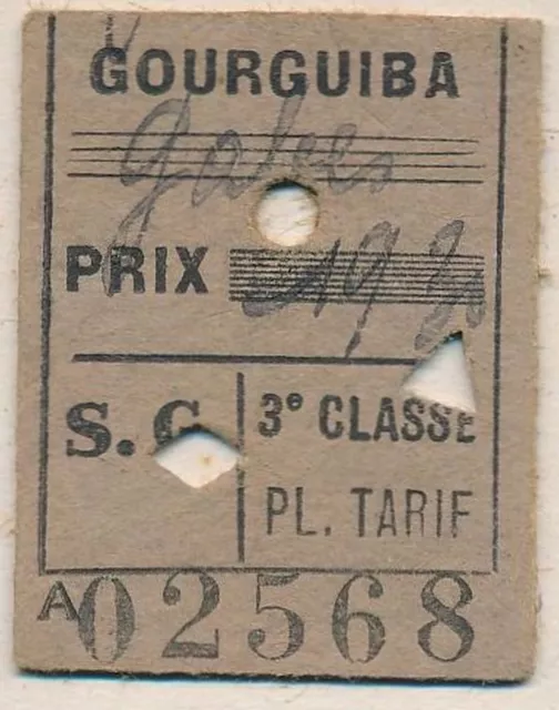 TUNISIA railway ticket SG 3rd cl from Gourguiba 1921  ½ ticket QYB1078