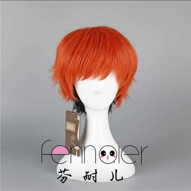 Orange black gradient Short straight hair cosplay Wig wigs healthy Party gift