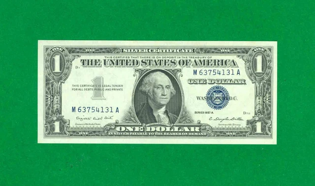 $1 1957-A 1 M/A Block Blue Seal Silver Certificate Cu.