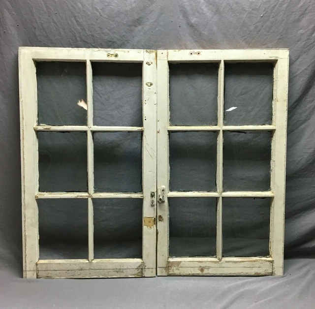 Pair Antique 6 Lite Casement Cabinet Cupboard Windows Vintage 20x37 Old 1222-21B