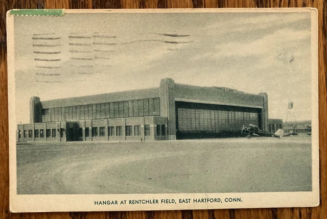 EAST HARTFORD, CONNECTICUT: Rentchler Field Airport, Hangar & Biplane, 1939 pmk