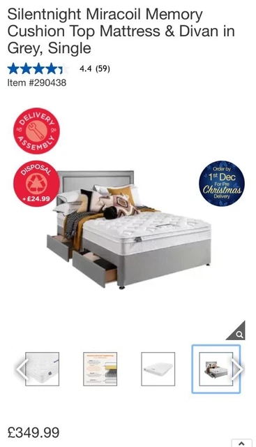 Silentnight Geltex Ultraflex 3000 Mattress & Divan in Slate Grey with Headboard