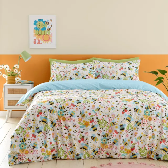 Duvet Cover Bedding Set Reversible Easy Care Buzzy Bee Floral by Fusion Ochre