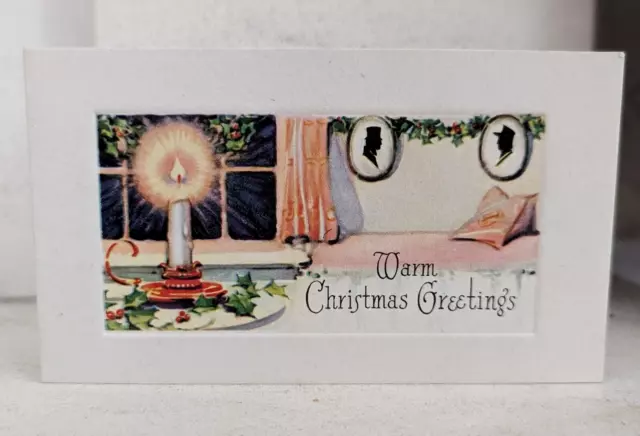 Vtg 1940's UNUSED Candle Home House Christmas USA Greeting Card (EB7775)