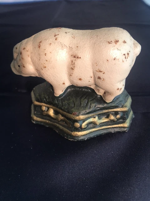 ORIGINAL Antique Victorian pig cast iron hand painted door stop book end Vintage