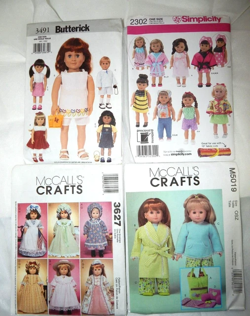 18” Doll Sewing Pattern lot of 4 for American Girl Doll Or Other 18” Dolls UNCUT