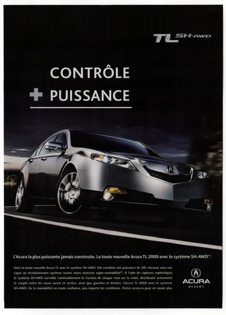 2009 ACURA TL SH-AWD Vintage Original Print AD | Gray car photo French Canada