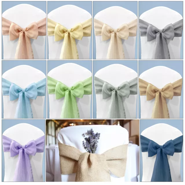 Hessian Chair Cover Bow Sash Jute Burlap Vintage Wider Fuller Sashes Bows 10pcs