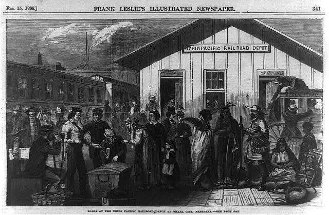 Scene at the Union Pacific Railroad Depot at Omaha City, Nebraska 1868