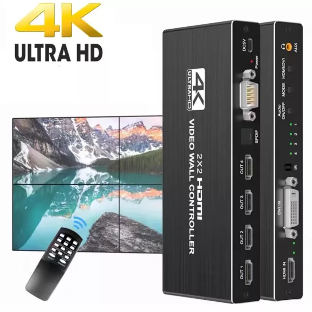 4K 2x2 HDMI DVI Video Wall Controller Processor 1x2 1x3 1x4 Multi Screen Splicer