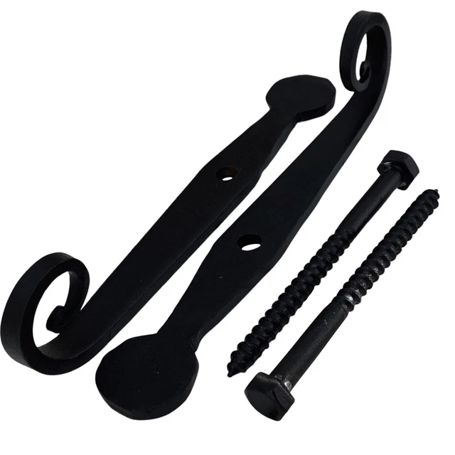 Black Pair of Wrought Iron Rat Tail Shutter Dogs