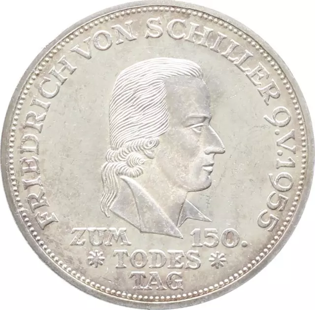 BRD Gedenkmünze 5 DM 1955 F Friedrich von Schiller Silber vz-stgl. J 389