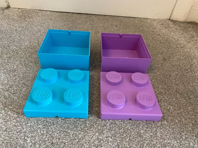 2 X Offizielle Lego Violett & Hellblau 4 Nieten Kunststoff Aufbewahrungsboxen Lunchboxen 2