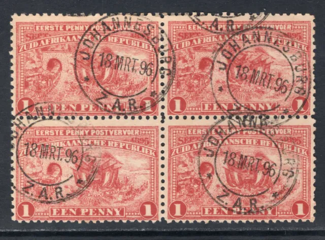 M20522 South African States ~ Transvaal 1895 SG215c - 1d red in a block of 4.