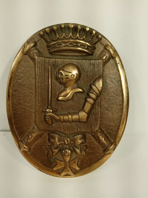 Vintage Medieval Style Solid Brass.  Coat Of Arms Knight Heavy Plaque    7 1/2×6