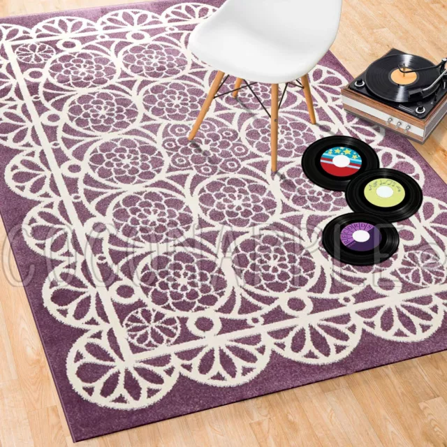 BODHI DOILY DESIGN PURPLE PINK KIDS SOFT FLOOR RUG (S) 120x170cm **FREE DELIVERY