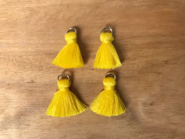 4 x Cotton Tassels 20mm 2cm Long - YELLOW - great for earrings & accessories