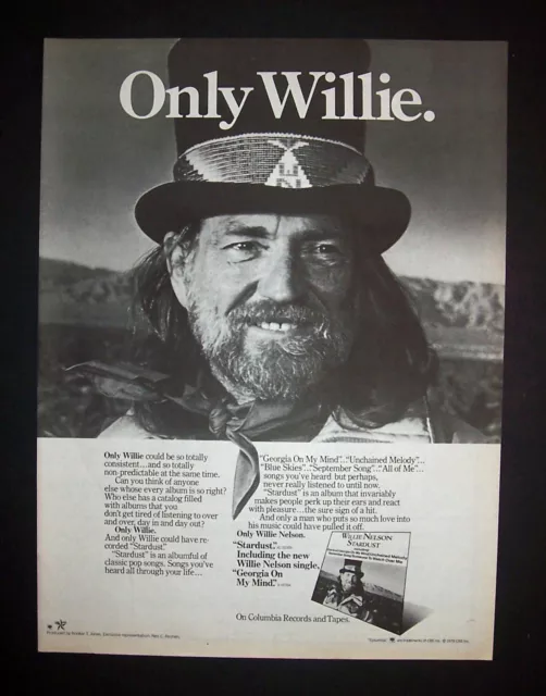 Willie Nelson Stardust 1978 Short Print Poster Type Ad, Promo Advert