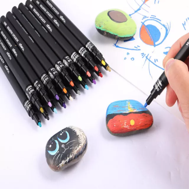12PCS Colors Acrylic Paint Pens DIY Marker Set Waterproof Premium Extra  Fine Tip