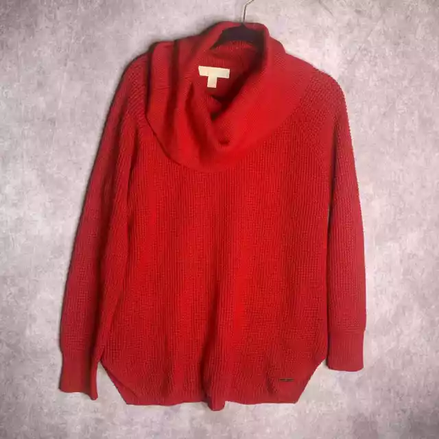 MICHAEL Michael Kors Womens Sweater Size Medium Red Chunky Open Knit Cowl Neck