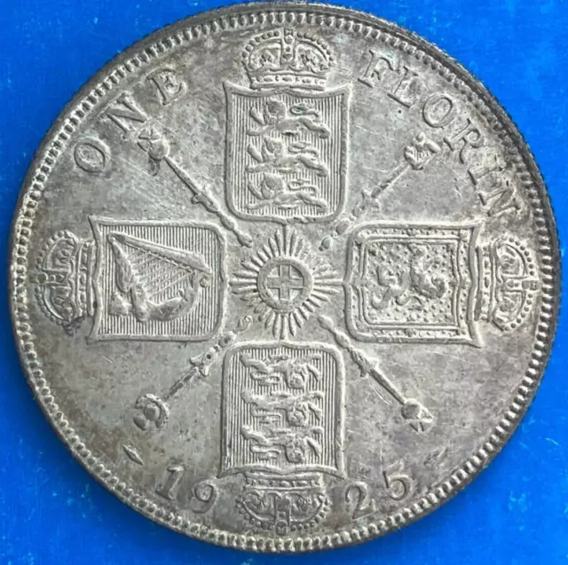 Gb 1925 King George V. Silver Florin (Or 2/-) Coin, In Good Vf-Ef Grade.