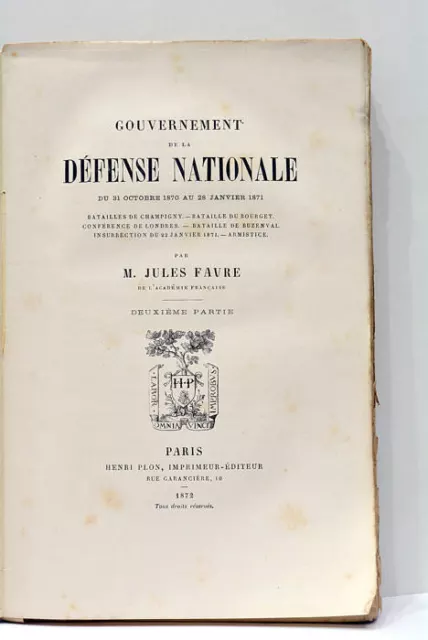Favre Le Gouvernement De La Défense Nationale Paris 1873