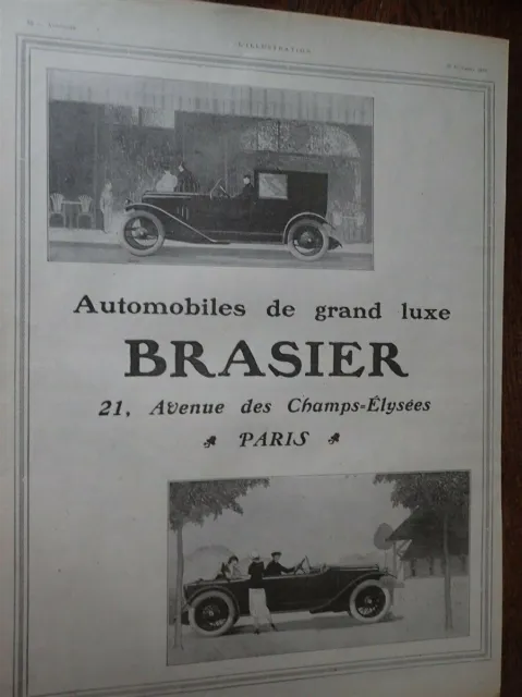 BRASIER automobile + OMEGA + IDEAL WATERMAN pub papier ILLUSTRATION NOEL 1919