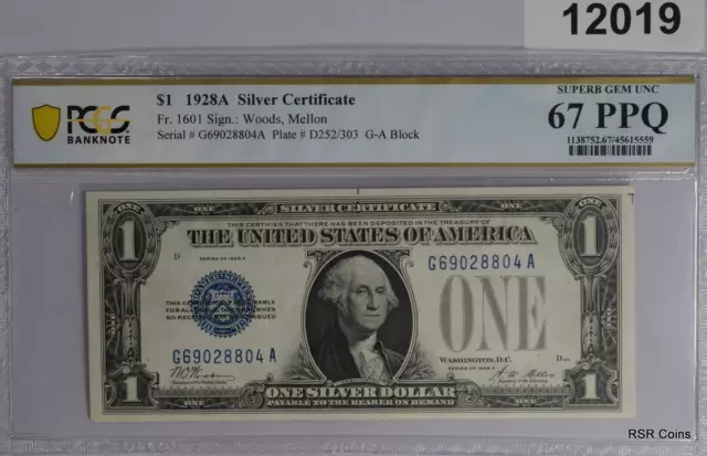 1928 A $1 Silver Certificate Fr 1601 Funny Back Pcgs Certified 67 Ppq! #12019