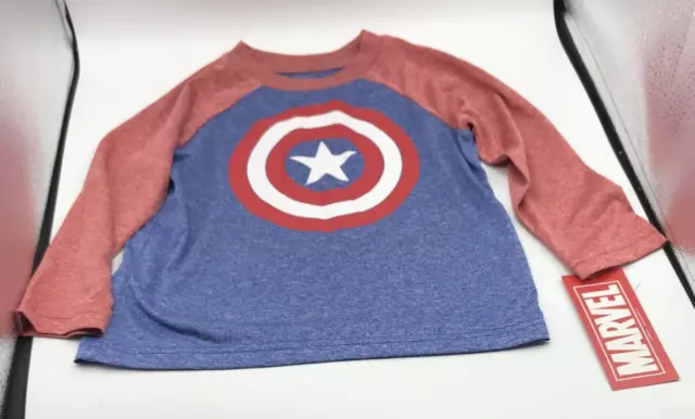 Kids Childs Size 3T Marvel Captain America Shield Logo T-Shirt Jersey New W Tags