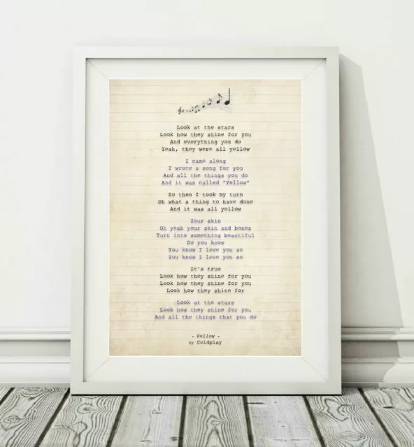 Coldplay - Yellow - Song Lyric Art Poster Print - Sizes A4 A3