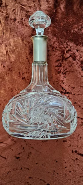 Glaskaraffe,Schleuderstern, Kristall,geschliffen,H 23 cm,Silbermontur  800