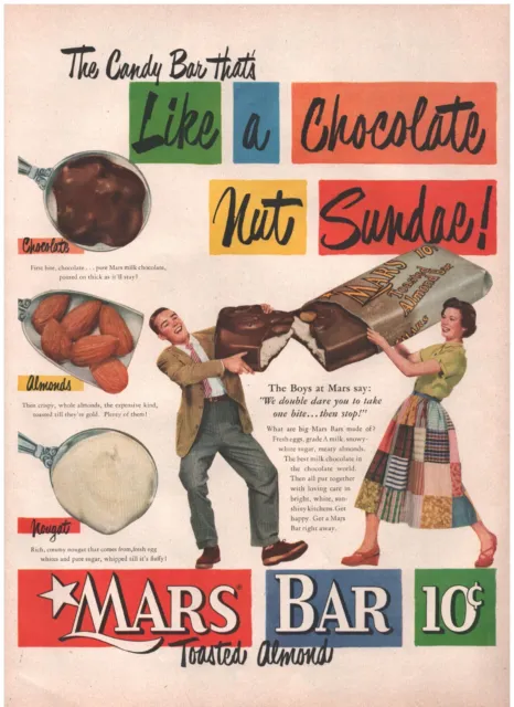 1951 MARS TOASTED Almond Chocolate Bar Candy Vintage Original Magazine ...