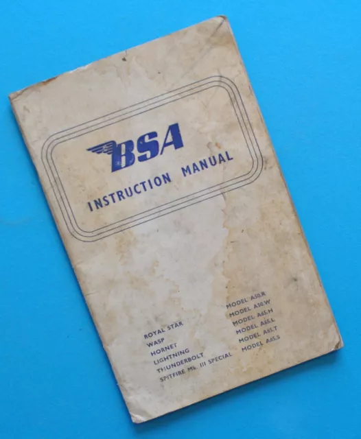 1966 BSA Motorcycle Instruction Manual Service Book A50 Wasp A65 Hornet Spitfire