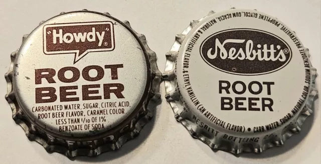 Nesbitt's & Howdy Root Beer Cork Lined Soda Bottle Caps; Both Unused