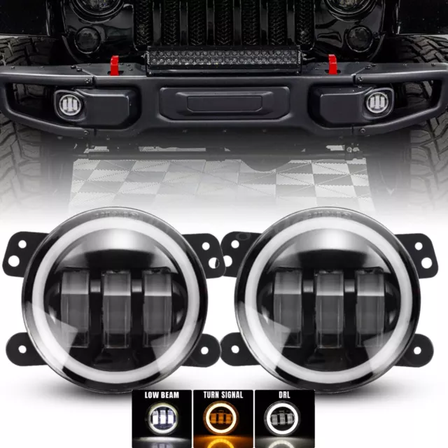 Pair 4" Inch Round LED Fog Lights Halo Driving Lamps for Jeep Wrangler JK TJ LJ