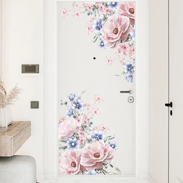 2x Peonia Rosa Muro Fiore Adesivi Arte Bambini Nursery Casa Murales Decorativo