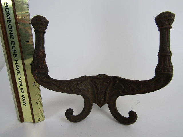 Antique Victorian Cast Iron Wall Hat Rack Hook Coat Hanger Ornate Hook Crown 2