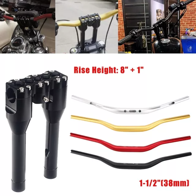 8" Fat Riser Kit Black & 1-1/2" Diameter Handlebars For Harley Softail Sportster