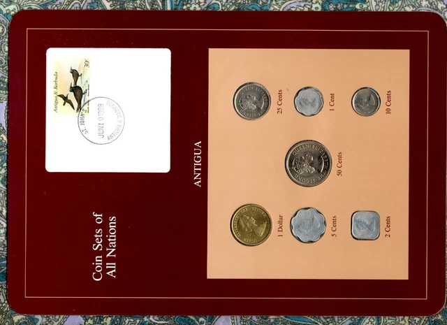 Coin Sets of All Nations Antigua E.C. w/card 1965-1986 UNC 50 cents 1965