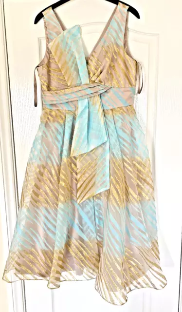 Bn:forever Unique Mint & Gold Structured Dress & Oversized Bow To Front Size 12