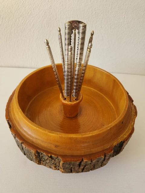 Vintage Nut Bowl Nutcracker Set ~ 8 Pieces ~ Rustic Tree Bark