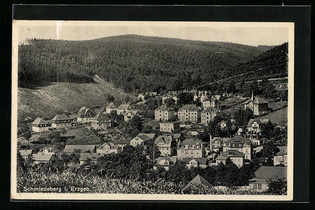 Ansichtskarte Schmiedeberg i. Erzgeb., Gesamtansicht aus der Vogelschau 1933
