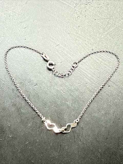 Bracelet Gourmette Ancien En Argent Massif 925/1000 - Chaine Simple Avec Pendentif Coeur