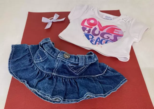 Build-A-Bear 🐾 BAB Love Hugs Peace Top, Denim Shirt & Bow - Cothing/Outfit Lot