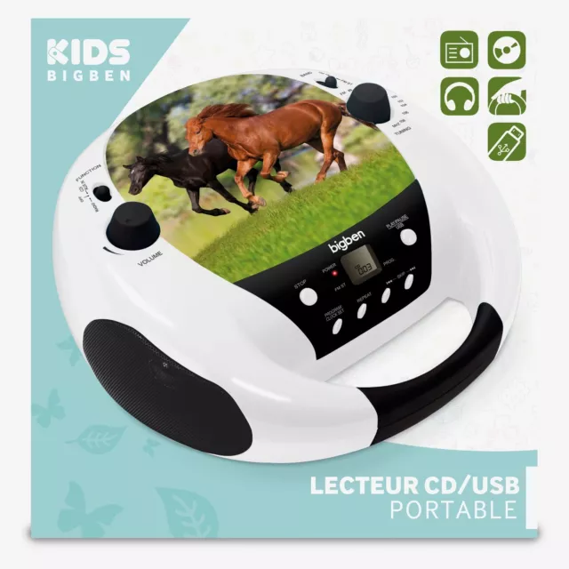 Bigben Tragbare Kompakt-Anlage Pferde CD-Player Radio USB MP3 AUX Kinder Boombox 3