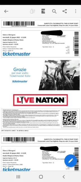 Marco Mengoni negli Stadi, concerto Roma 22 giugno 2022, 2 biglietti vicini