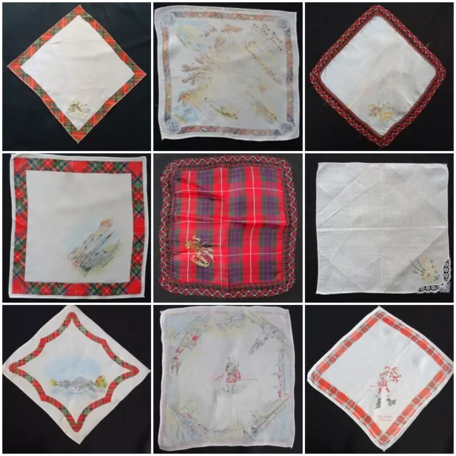 Vintage Souvenir Handkerchief Hanky 1930s 1950s Printed Scottish Scotland Ladies