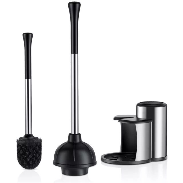 Toilet Plunger and Bowl Brush Set: 2 in 1 Stainless Steel Heavy Duty Toilet C...